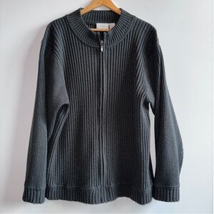 Liz Claiborne Woman Ribbed Knit Full Zip Cardigan Sweater Charcoal Plus Size 2X